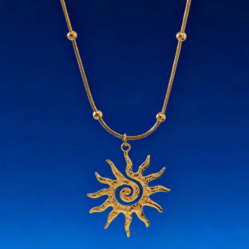1Pc Gold Sun Pendant Necklace – Spiral Hollow Out Charm for Women, Minimalist Fashion Choker, Trendy Statement Jewelry