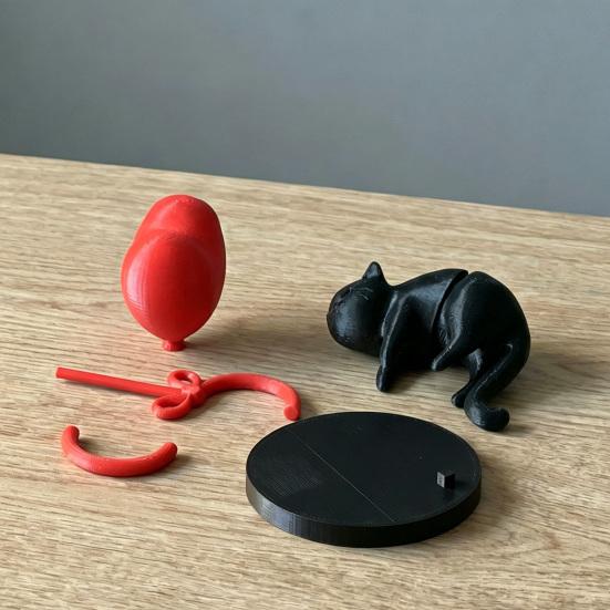 Floating Cat Heart Balloon Figurine 3D Printed Cute Black Cat Statue Romantic Desktop Ornament for Living Room Bedroom Bookshelf Nightstand Decor