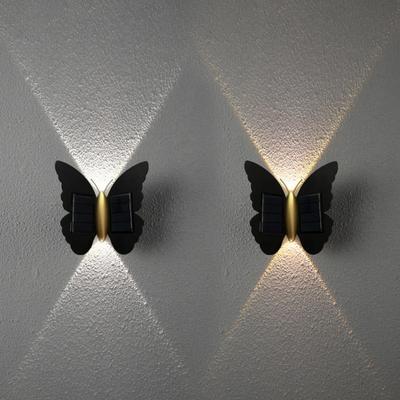 Solar Powered Lamp Butterfly Shaped LED Outdoor Wall Light Waterproof Beautiful Decoration Courtyard Garden Wall Energy Saving