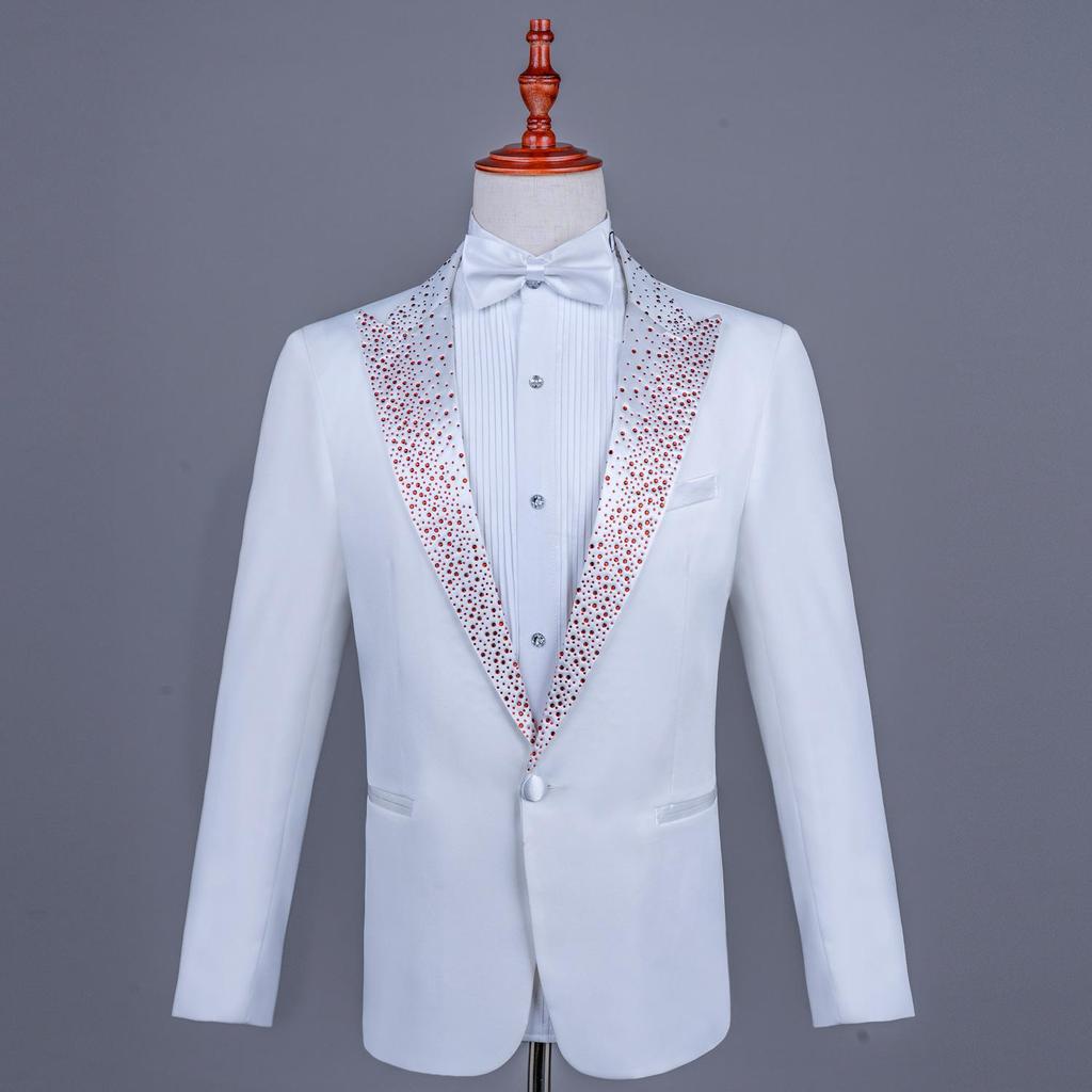 Men's Single-Breasted Rhinestone Suit Set for Banquet and Performance