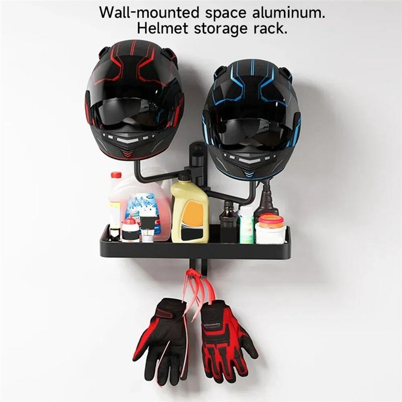 ABLZ-Motorcycle Helmet Display Stand With Adjustable Hook Universal Fit For Caps, Jackets& Accessories. Wall Mounted Storage