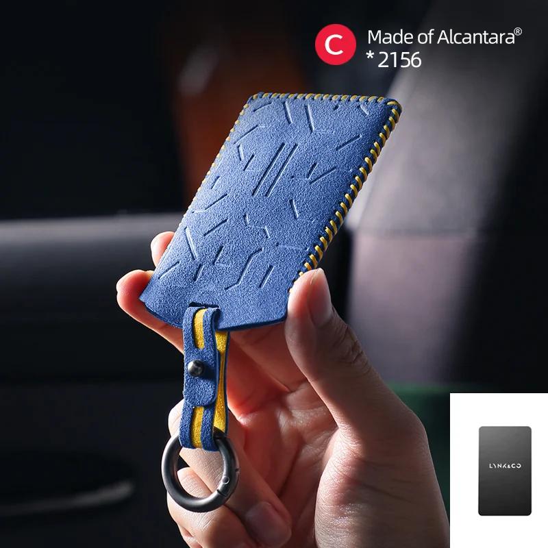 Interior Mouldings Alcantara For LYNK & CO 08 Car Key Case Suede Leather Keychain Auto Accessories Smart Remote Protector Card C