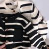Boys Fall Single-breasted Knit Jacket Round Neck with Cotton Striped Tops