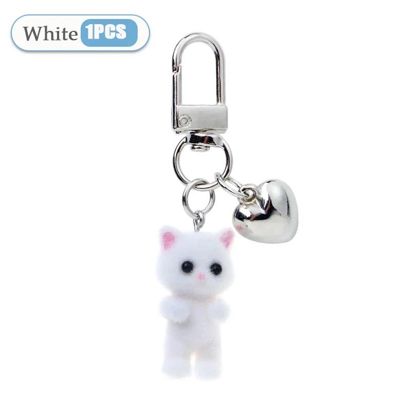 

1-10PCS Cute Flocking Cat Keychain Love Heart Key Chains Phone Pendant Headphone Case Charm Bag Decor Car Key Ring Jewelry Gift