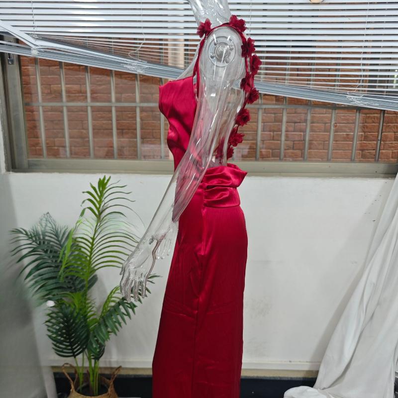 Europäisches und amerikanisches Sommer-Satin-Temperament Träger rückenfrei sexy schlank Abendkleid Kleid für Frauen