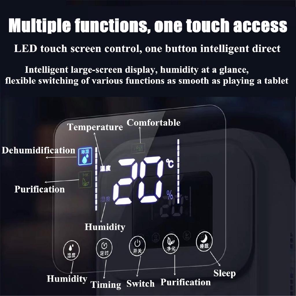 90W Mute Dehumidifier Moisture Absorber Indoor Dryer Air Basement LED Smart Touch Remote Control Timing External Water Pipe