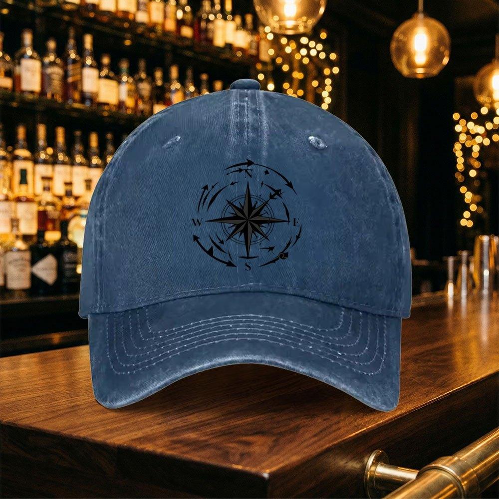 Vintage Washed Compass Pattern Baseball Cap for Unisex  Lightweight Duckbill Hat Casual Outdoor Party Gift