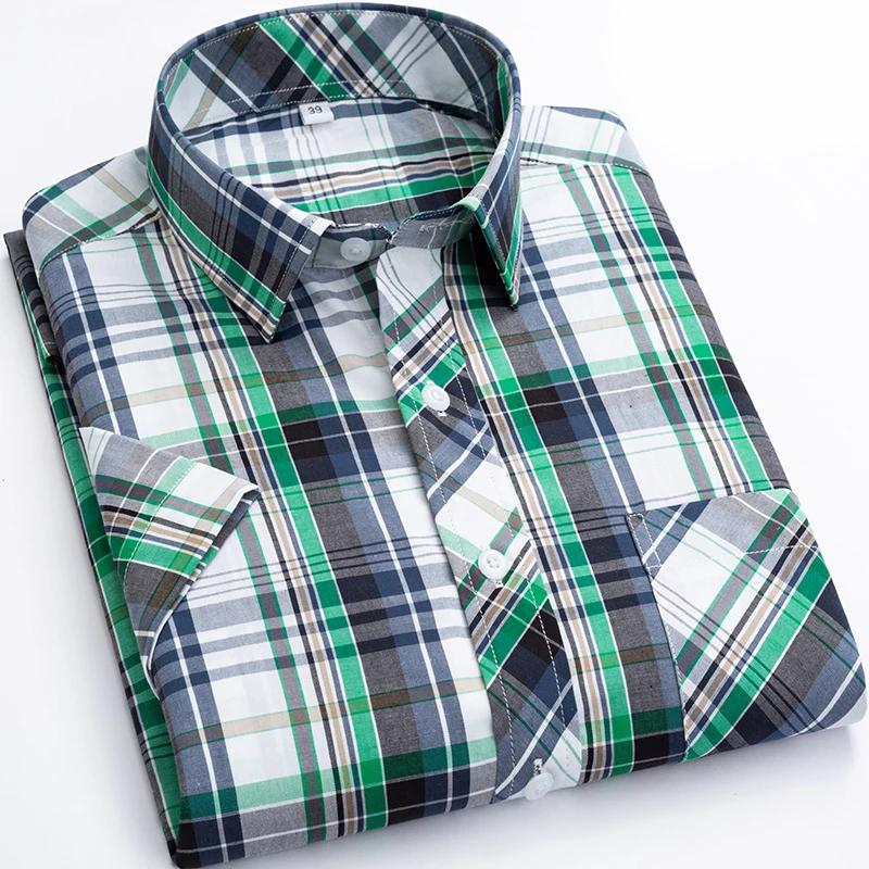 2026 Summer Thin Plaid  Men's Shirts Short Sleeve  Plus Size Cotton Soft Comfortable Young Casual Social Shirt Clothing