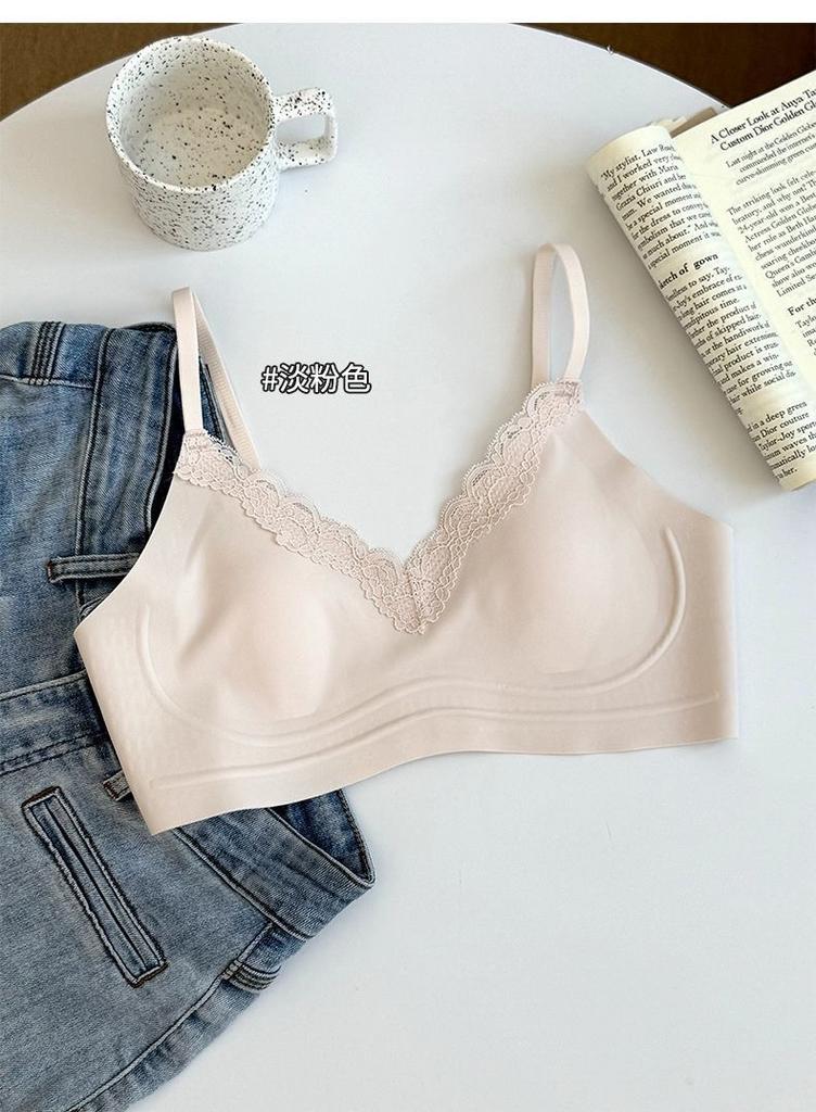 Big breasts show small underwear, summer women's thin upper support, secondary breasts, jelly soft rabbit ear cup, lace seamless bra cover