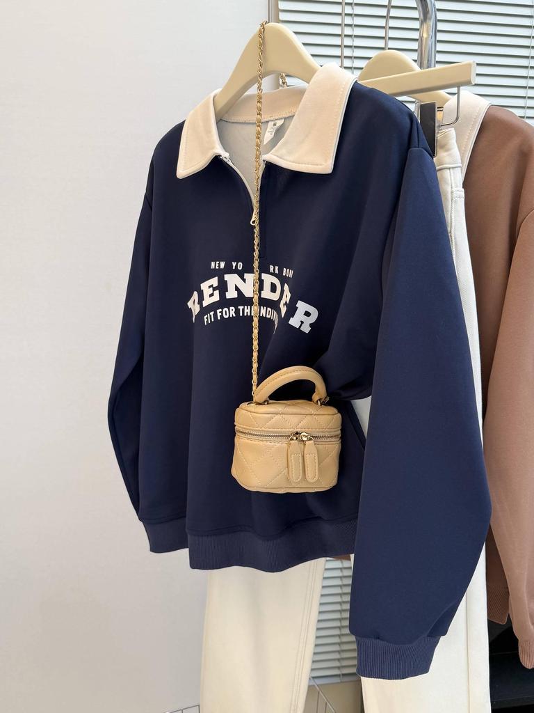 Women's Retro Korean Style Half-Zip Polo Collar Sweatshirt - Early Autumn 2025 Collection