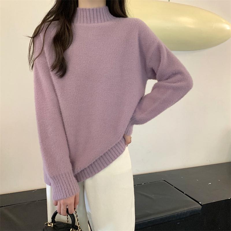 

Hirsionsan повседневные однотонные теплые пуловеры женские свободные водолазки базовый вязаный свитер женский зимний простой мягкий нежный джемпер с длинными рукавами one size фиолетовый