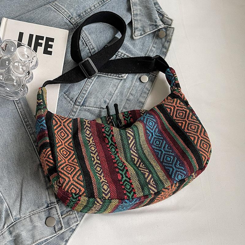 1Pcs Tribal Style Shoulder Bag Foldable Crossbody Striped Pattern Flag Theme Hand Washable Crossbody Bags