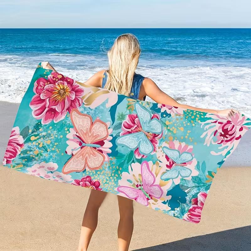 Romantic Butterfly Print Beach Towel Quick Sand-Free Elegant Butterfly Pattern Towel for Summer Beach Swimming Camping