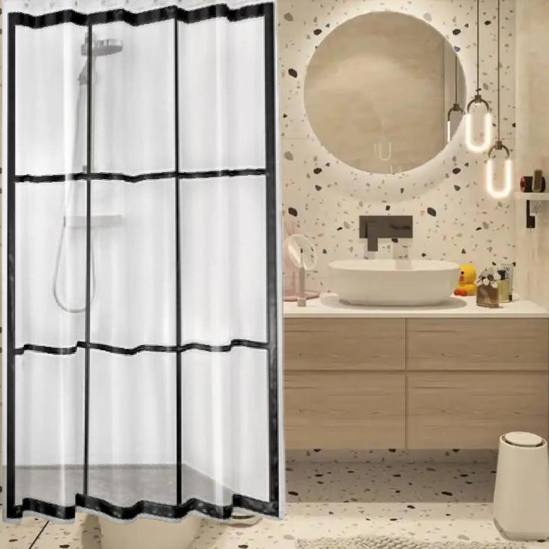 Pattern Transparent Checkered Bathroom Shower Curtain Waterproof Partition Tool