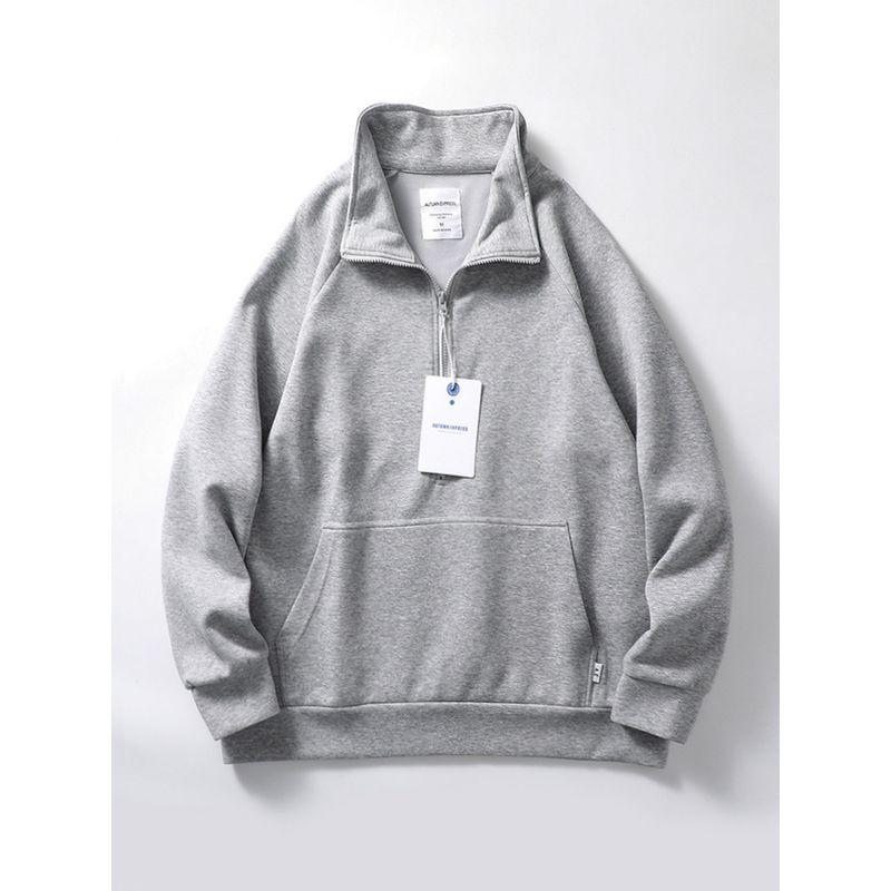 American Half Zipped Stand Collar Sweatshirt Men s Trendy Autumn and Winter Air Layer Space Cotton Clothes Export Men s Clothing Outwear Grey M
