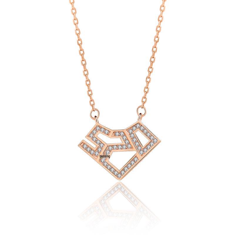 

925 Sterling Silver Heart Necklace - Rose Gold Geometric Clavicle Chain, Valentine s Gift for Her. 925 Silver