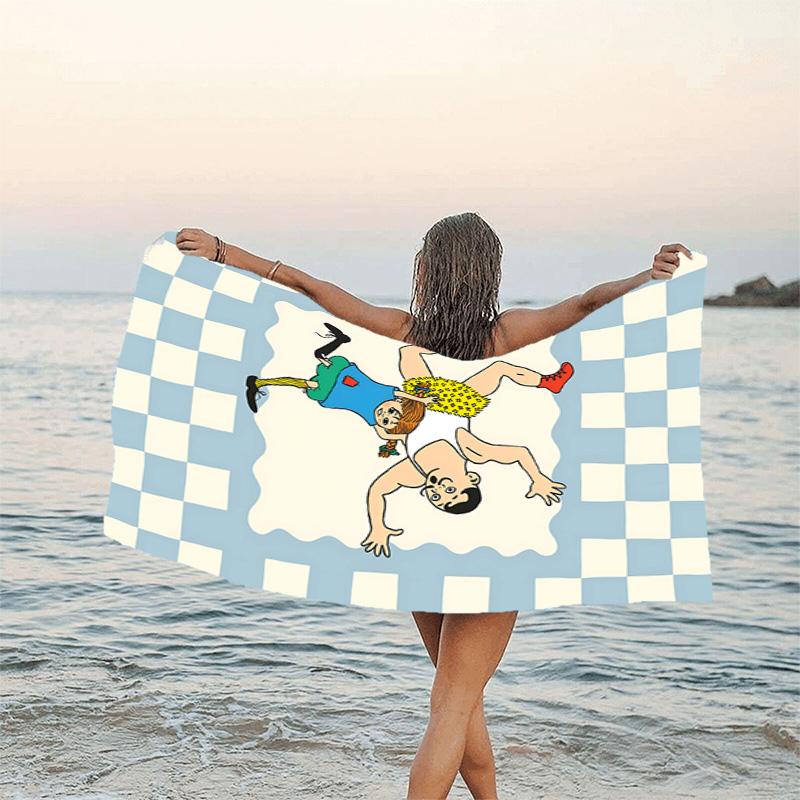 1pc Pippi Longstocking1 Beach Towel, Beach and Seaside Swimming Pool Equipment, Fashion Pattern, Rectangular, Travel Essentials