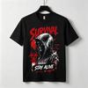 Survival Stay Alive Graphic Tshirt Skull Hood Biohazard Symbol Print Dark Grunge Gothic Streetwear Edgy Casual Urban Top