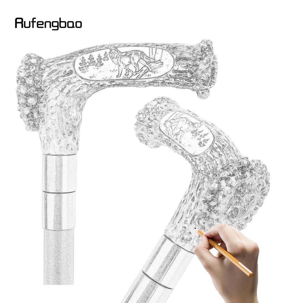 Silver Resin Wolf Tree Root Head Walking Cane Fashion Decorative Steel Stick Gentleman Elegant Cosplay Cane Knob Crosier 94cm