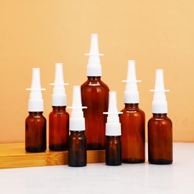 Brown Glass Nasal Spray Bottle with Fine Mist Pump - Portable and Multi-Specification Medicine Container
