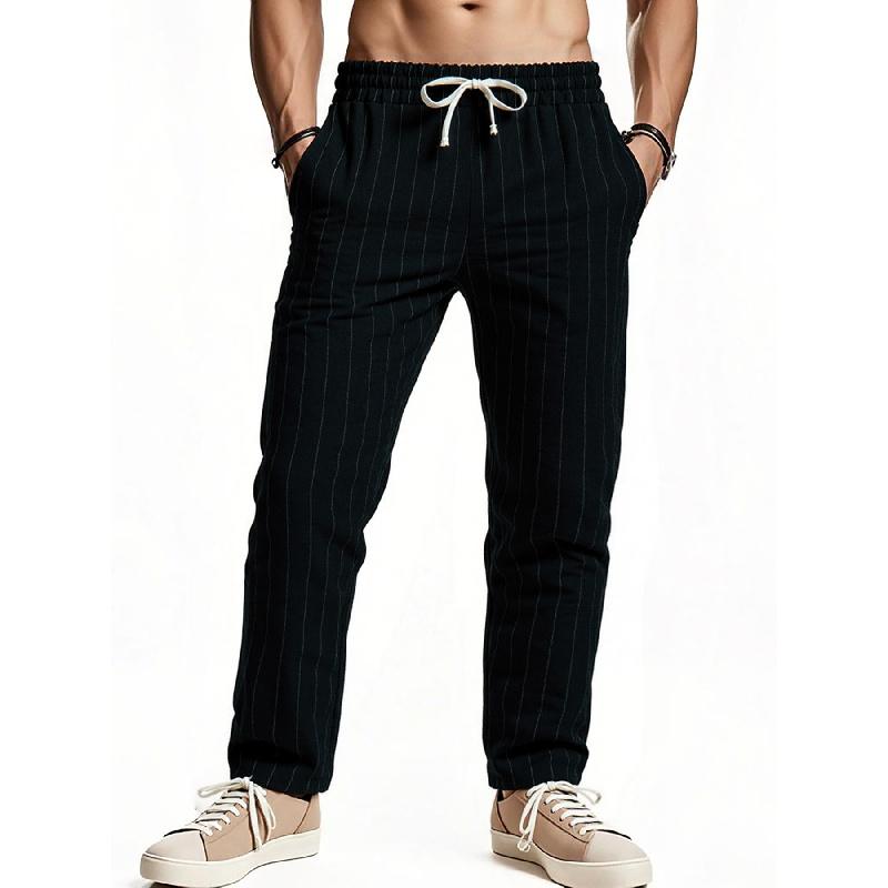 2026 casual versatile striped cotton-linen loose breathable fashion sports men's pants