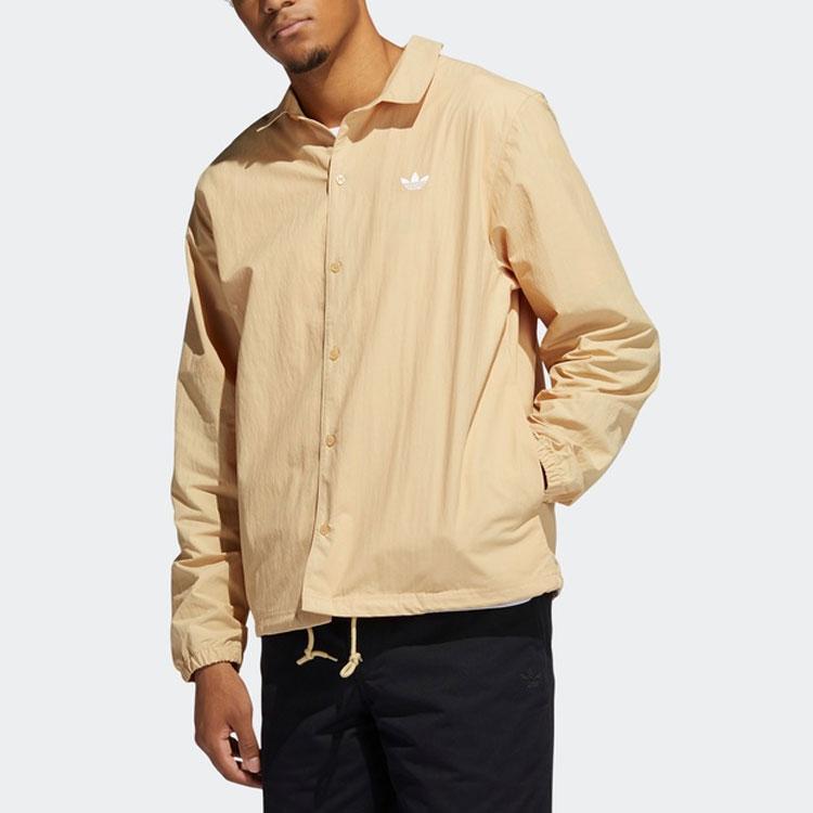 Adidas Originals Trefoil Coach Jacket With Solid Color Logo And Collared Shirt Design Unisex Jackets Milk-Tea GL9969