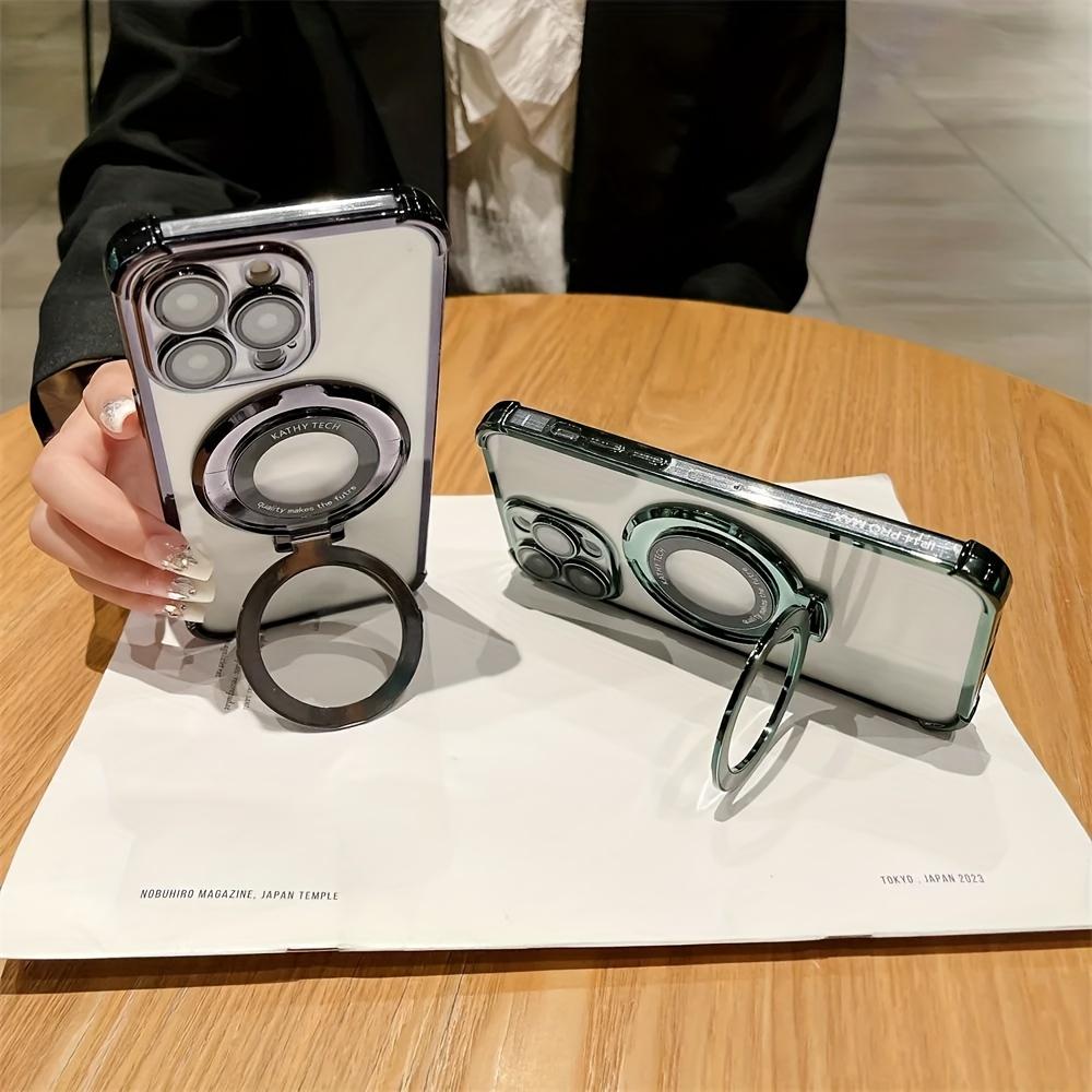 Luxury Magnetic Plating Stand Shockproof Clear Case  For iPhone 17 16 15 14 13 12 11 Pro Max Plus Shockproof Acrylic Back Cover