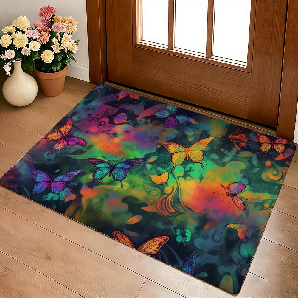 Butterflies Funny Floor Mat Cozy Flannel Soft Thick Non-Slip Mat For Living Room Bedroom Kitchen Decor Rugs