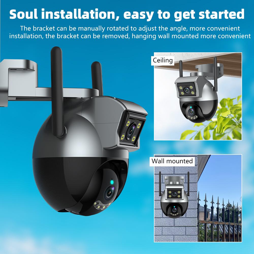 Dual Lens WiFi IP Camera Outdoor Ceiling/Wall mounted Waterproof Security IR Cameras Night Vision Dual Screen Human Detection