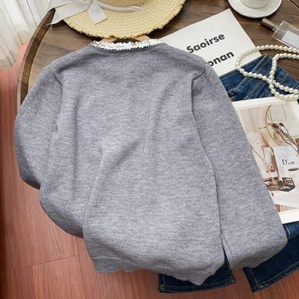 Navava Long Sleeve Knit Cardigan Flower Embroidery Lace Nk2586