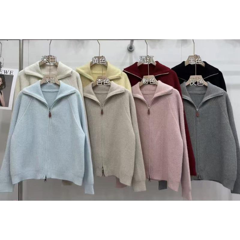Premium lapel solid color knitted cardigan for women's autumn and winter new casual double zipper sweater jacket for women
