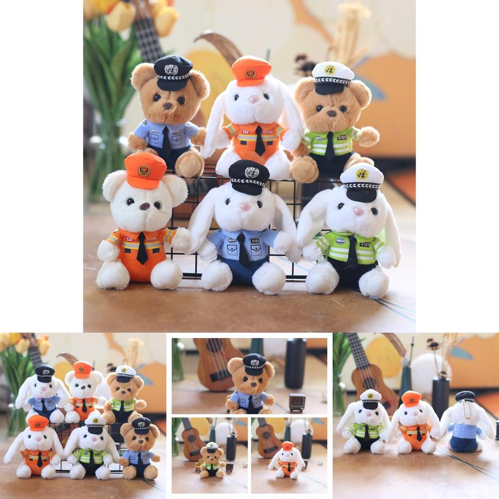 Adorable Plush Police Bear Keychain Cute Soft Stuffed Animal Toy Accessory