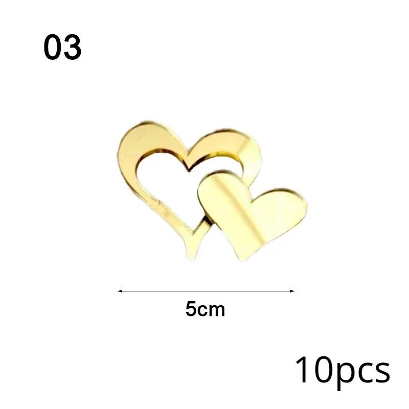 10Pcs Golden Heart Acrylic Cake Topper Valentine's Day Cupcake Decorations Anniversary Wedding Party Cake Toppers Kitchen Tools