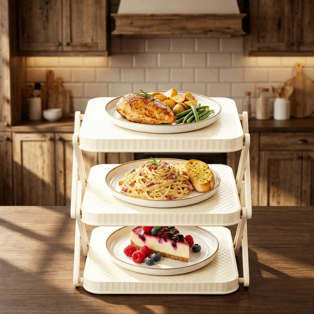 3-Layer Foldable Tray Rack Multi-functional Kitchen Plate Organizer Holder Prep Tray Rack  Bathroom