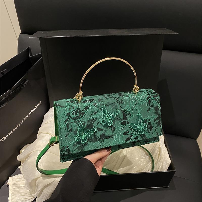 Indented Lace Solid Color New Butterfly Embroidery Fashion One Shoulder Crossbody Portable Horizontal Small Square Bag Women
