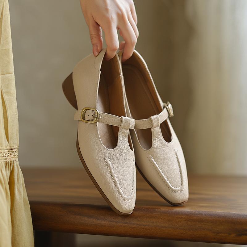 Fashion 2025 New Fashion Genuine Leather Luxury Pumps Women Low Heels Shoes Chunky Heels T-starp Loafers Women's Causl Womens Shoes