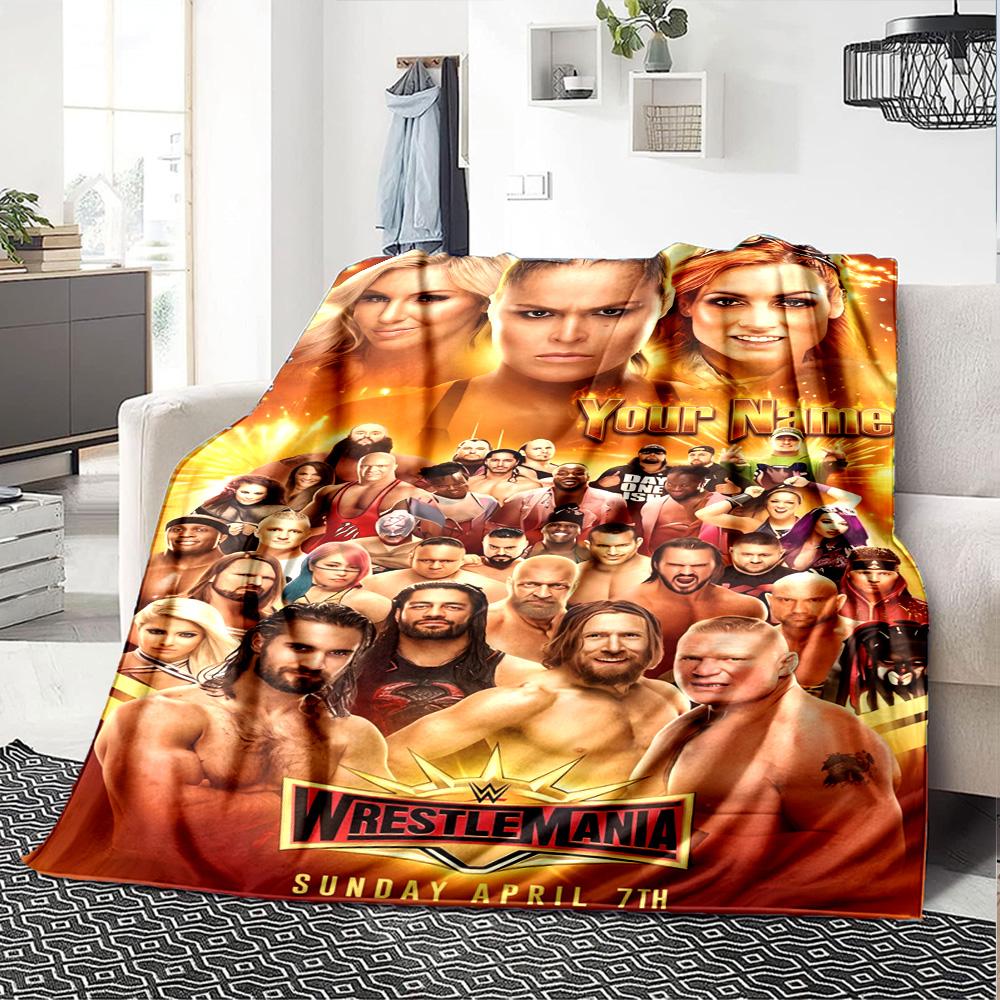 Wrestlemania Customize Text Blanket Lightweight Personalized Blanket Durable Comfort for Living Room Couch Seaside Office Four Seasons Universal