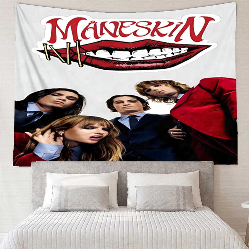 Arazzo con Stampa Maneskin, Sfondo, Facile da Installare, Ideale per Camera da Letto, Ufficio e Soggiorno, con Decorazione Estetica da Appendere alla Parete.