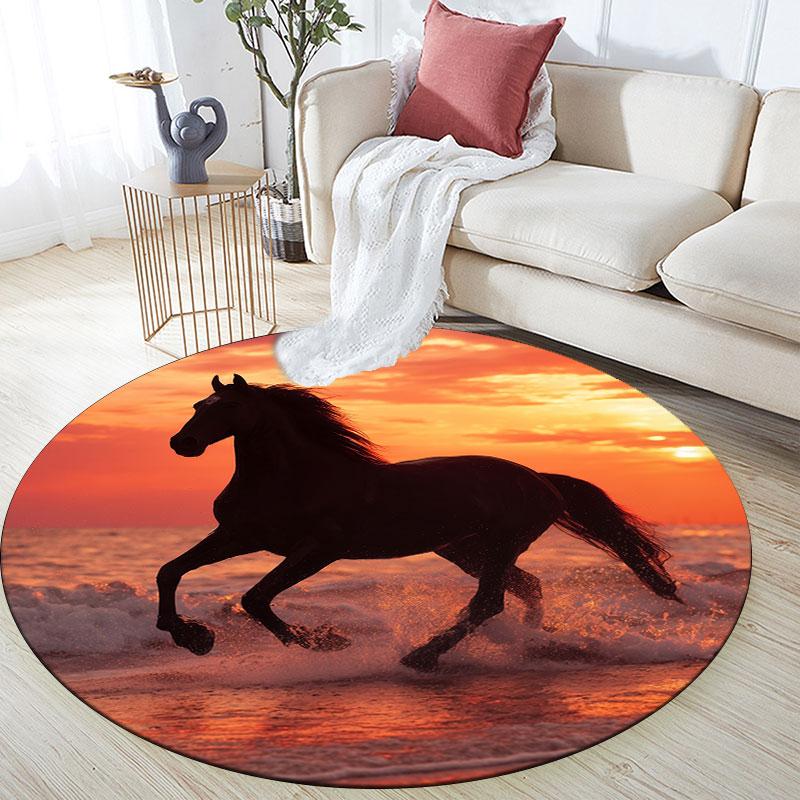 Animals & Sunset pattern round rug,Carpet Rug for Living Room Bedroom Playroom ,Non-slip Floor Mat,Holiday Gifts and Birthday Gifts.