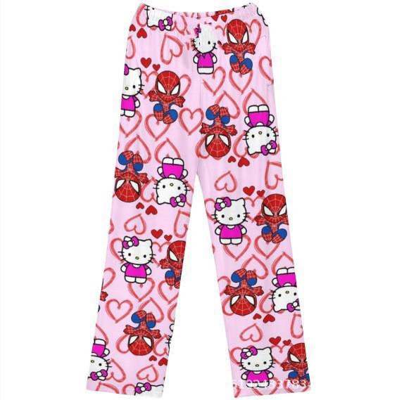 Exclusive Hello Kitty Halloween Flannel Sleep Pants: Thick, Plush, Casual Loungewear for Women - Perfect for Autumn and Winter.