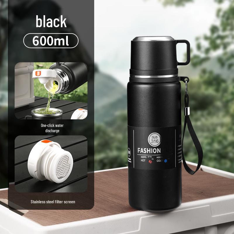 

Stainless Steel Insulated Thermos for Men & Women - Large Capacity, Portable Travel Water Kettle 600ml (with Tea Strainer)