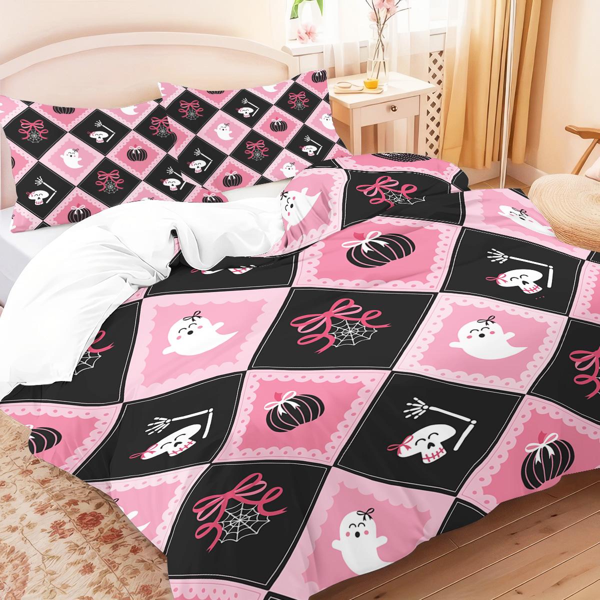 

3-piece Halloween Cute Ghost, Bow Pattern, 1 Quilt Cover+2 Pillowcases, Core Free, Soft and Comfortable Quilt Cover Set 135x200cm-EU-Single&set