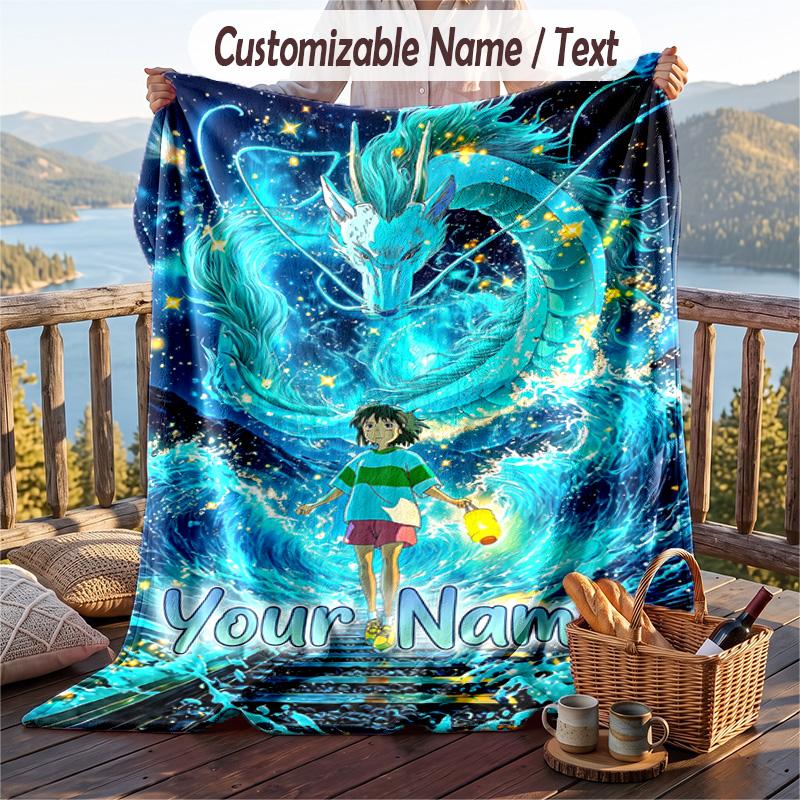 Custom Text Flannel Throw Blanket, Lightweight Cozy Bed Sofa BlanketSpirited Away