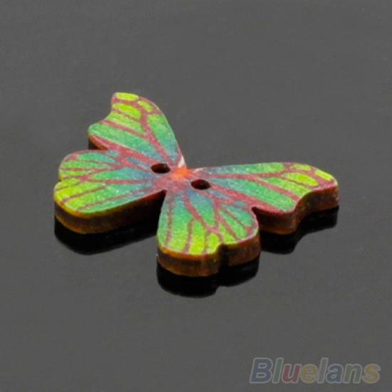 50pcs 2 Holes Mixed Color Butterfly Wooden Buttons Sewing Scrapbooking DIY