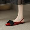 Bow Red Fashion Bag Head Sandals Women's 2025 New Square Head Temperament Low Heel Single Shoes Niche Flat Shoes
