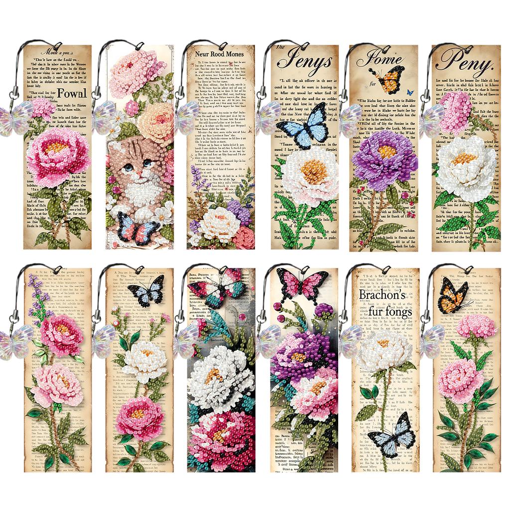 12Pcs Animal Landscape DIY Diamond Bookmark Art Projects Diamond Art Bookmark for DIY Making Beginners Adult Art Craft Supplies