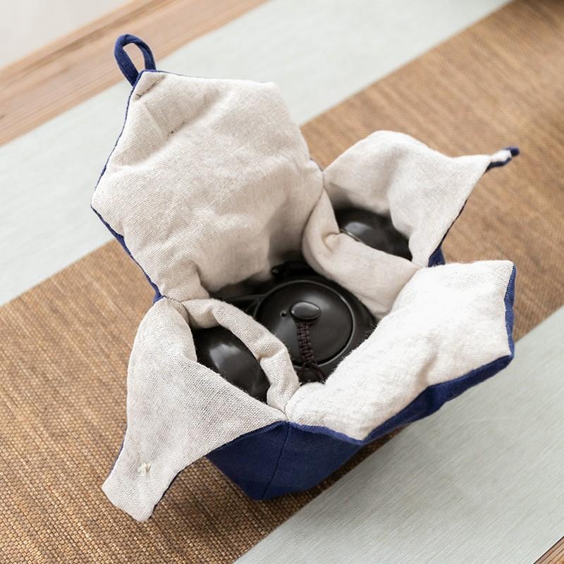 Micro Camera Strap or Button Portable Bag Travel Supplies Storage Bags Tea Set One Pot Two Cups Cotton and Linen Tote Bag