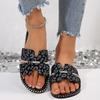 Large Size Summer New Flat-bottomed Casual Leopard Print One-word Rhinestone Women's Cool Slippers