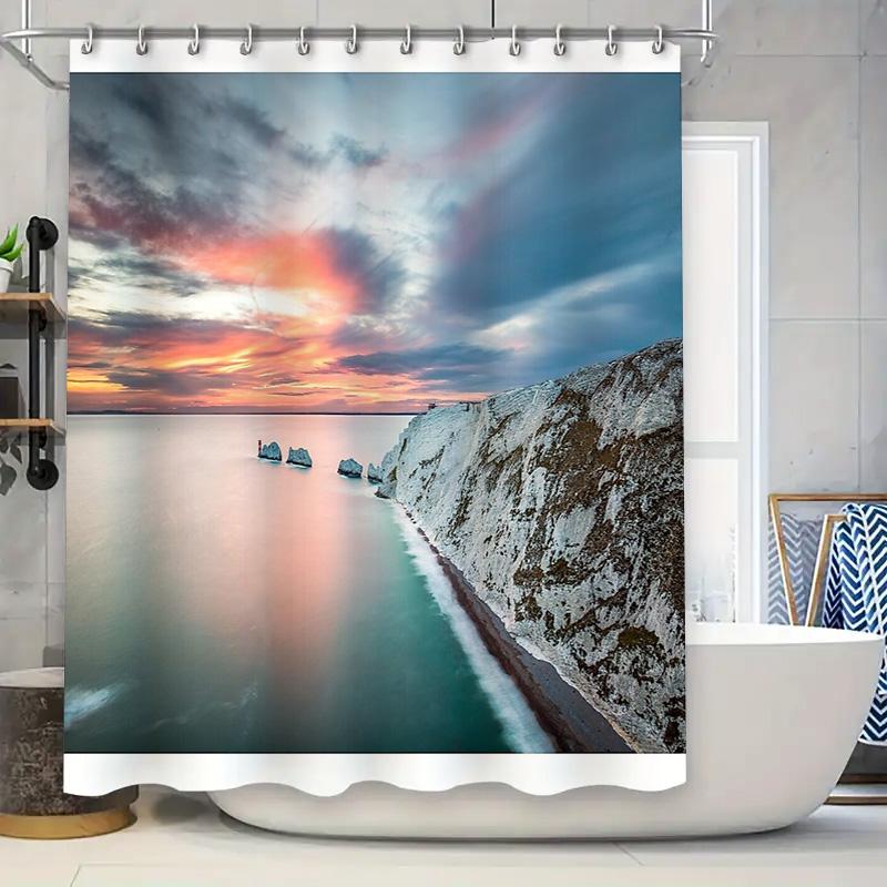 

Coastal Sunset Shower Curtain Ocean Landscape Beach Themed Bathroom Decor Scenic Wall Hanging Artistic Home Textile Resort Vibes W60H190(CM)-1 Pcs