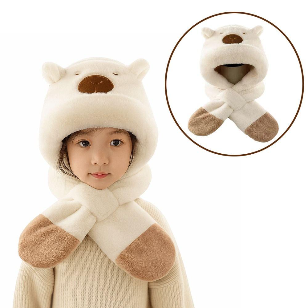 Thickened Capybara Hooded Scarf Set Soft Plush Plush Hat Scarf Set  Cycling Protection